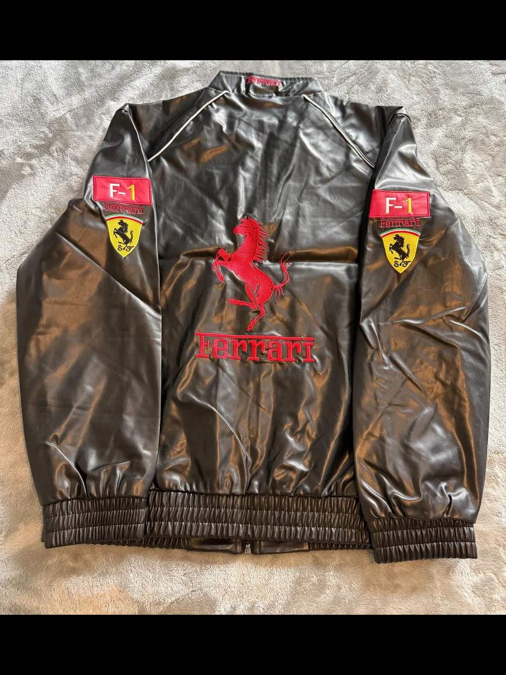 Ferrari Black and Red Logo Racing Bomber Jacket